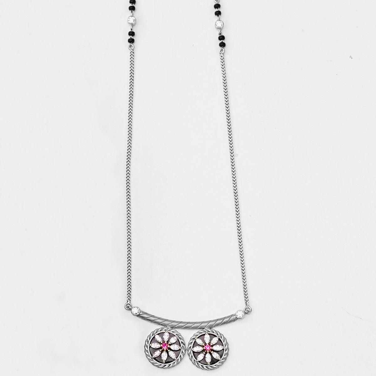 Marathi Vati Mangalsutra modern with designer details White Gold