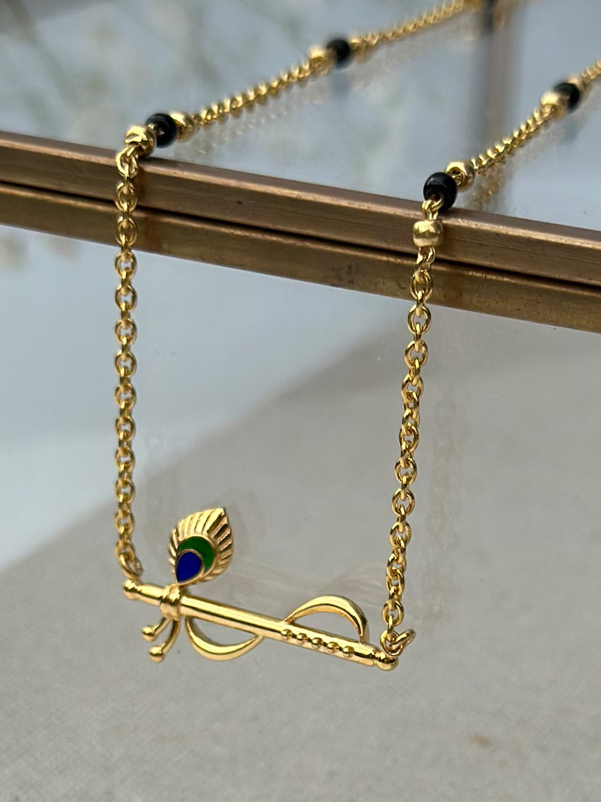 Peacock Feather Krishna Name Mangalsutra Custom Made Krishna